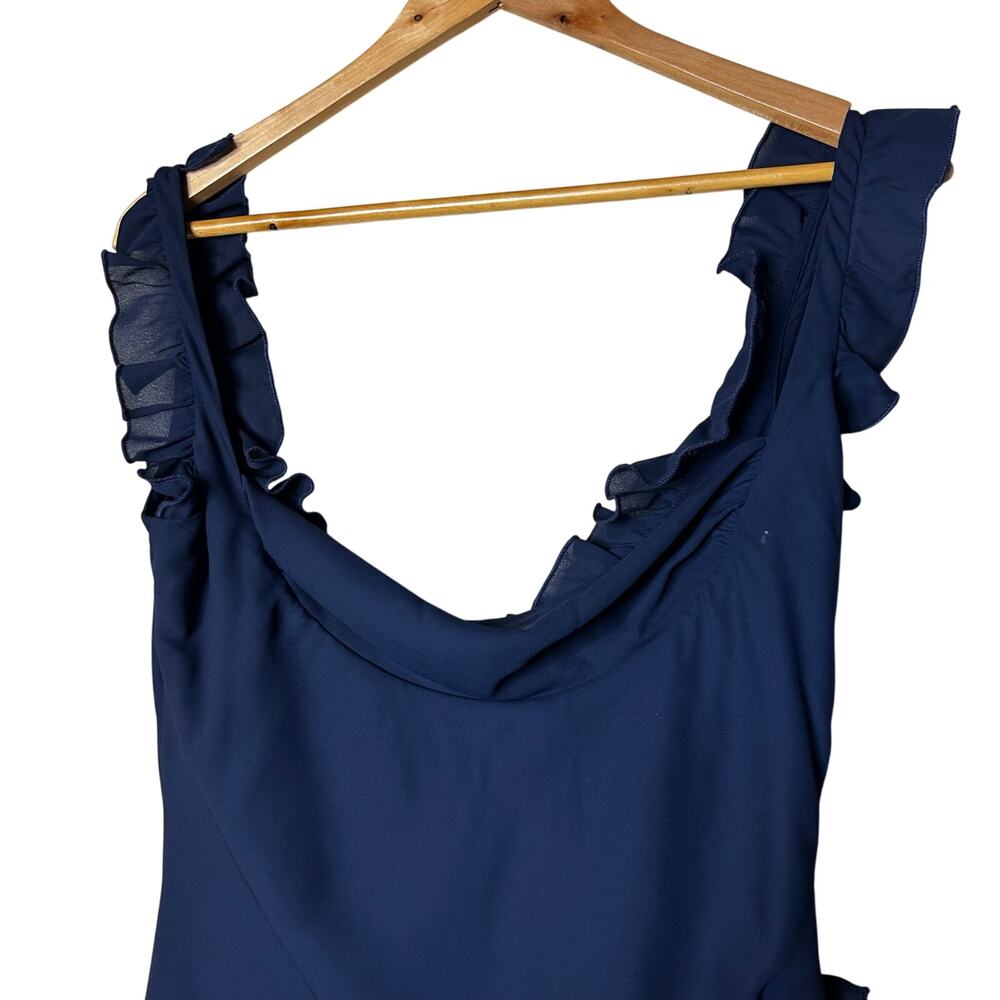 Lucy in the Sky Dress Size M Chiffon Ruffle Navy Knee Length Slit Party Wedding - Picture 2 of 7